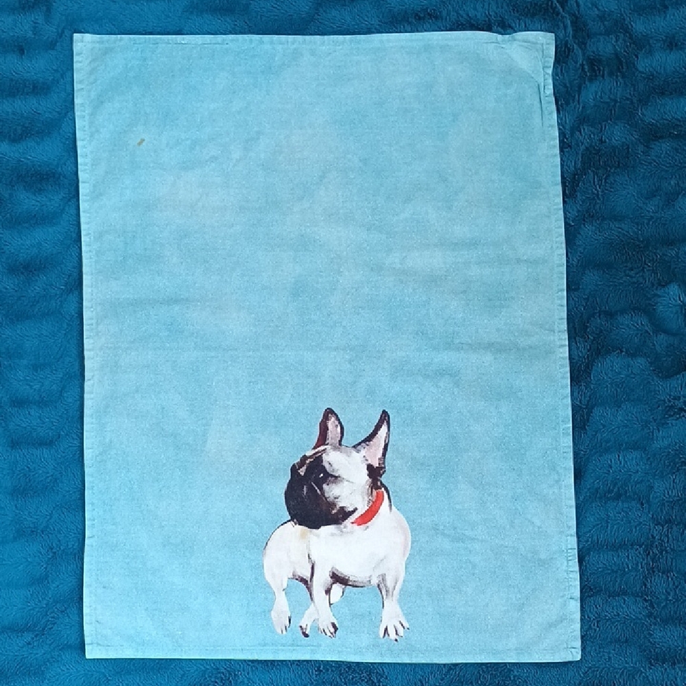 Anthropologie Cotton Kitchen Towel, Bulldog Motif